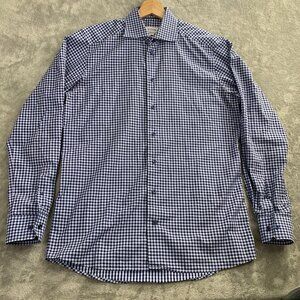 Eton Dress Shirt Mens 15.5 Blue Plaid Slim Contemporary Cotton Office Preppy